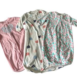 Carter’s Lot of 3 Baby Girl Sleepsacks Size 3-6 months 🩷🤍💚🩵🌸🐱